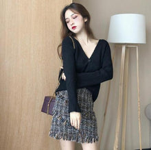 Load image into Gallery viewer, 2019 Autumn Winter Womans V-necked Cardigan Knitted Coat + High-waisted Tweed Skirt Two Piece Girl Ladies Skirts Set Outfits