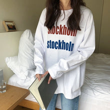 Load image into Gallery viewer, harajuku long Sleeve T-shirt Women Hip-hop Ulzzang Tees Korean Style letter print T-shirts Girls autumn Fashion black white tops